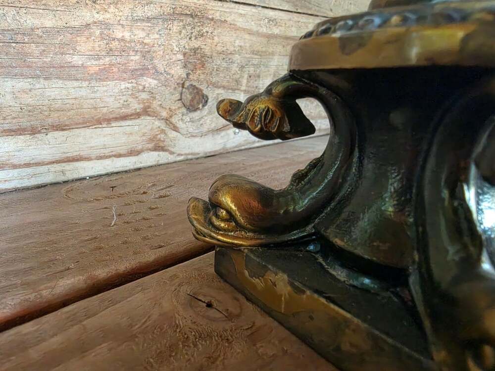 Ornate Brass Candlestick Dolphin Fish Base 6.5" Gothic Victorian Style - Picture 3 of 8